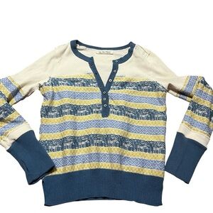 We the Free People Womens To The Woods Stripe Henley Sweater Size Medium Cabin